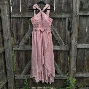 JJs House Halter Chiffon Bridesmaid Dress High Low Dusty Rose